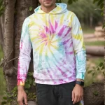 Men's Tie Dye Pullover Fleece Hoodie- Multicolor