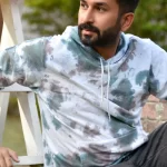 Men's Tie Dye Pullover Fleece Hoodie- Grey and Teal