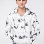 Men's Tie Dye Pullover Fleece Hoodie- Black and White