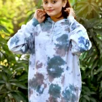 Women's Tie Dye Pullover Fleece Hoodie- Grey and Teal