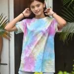 Women's Tie Dye Cotton T-shirt- Pastel Multicolored