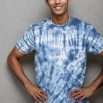 Men's Tie Dye Cotton T-shirt with Typography- Dark Blue