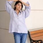 Women's Luxe Linen Ombré Shirt- Grey and Blue