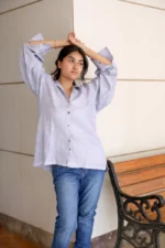 Women's Luxe Linen Ombré Shirt- Grey and Blue