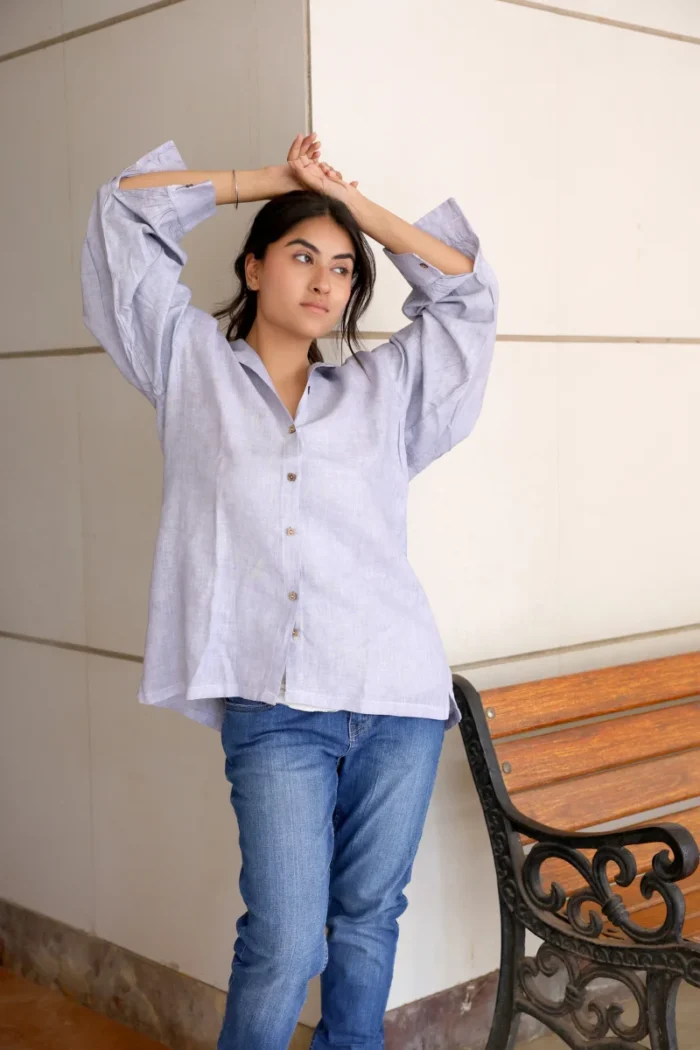 Women's Luxe Linen Ombré Shirt- Grey and Blue - Image 1