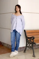 Women's Luxe Linen Ombré Shirt- Grey and Blue - Image 2