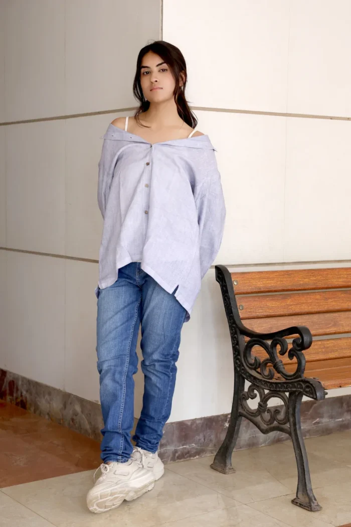 Women's Luxe Linen Ombré Shirt- Grey and Blue - Image 2