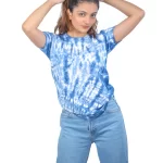 Women's Tie Dye Cotton T-shirt with Typography- Blue