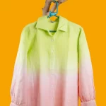 Women's Luxe Linen Ombré Shirt- Green and Pink