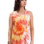 Women's Tie Dye Cotton Tank T-shirt- Orange and Yellow
