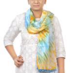 Women's Tie Dye Mull Cotton Stoles- Yellow and Turquoise