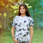 Women's Tie Dye Cotton T-shirt- Black and White