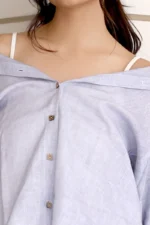 Women's Luxe Linen Ombré Shirt- Grey and Blue - Image 5