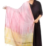 Women's Tie Dye Chanderi Silk Dupatta- Pink and Yellow