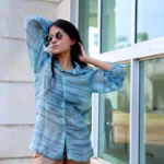 Women's Tie Dye Premium Semi Sheer Organza Shirt- Teal