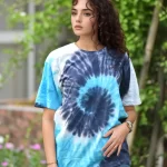 Women's Tie Dye Cotton T-shirt- Blue and Turquoise