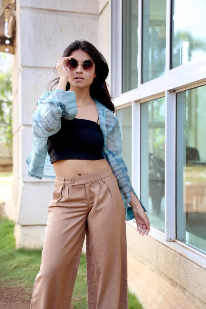 Women's Tie Dye Premium Semi Sheer Organza Shirt- Teal - Image 4