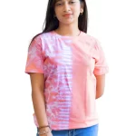 Women's Tie Dye Cotton T-shirt- Pink and Peach