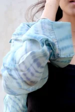 Women's Tie Dye Premium Semi Sheer Organza Shirt- Teal - Image 5