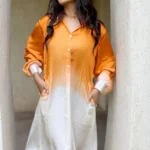 Orange to White Ombre Modal Knee Length Shirt Dress with Pockets | Hand-Dyed | Sustainable | Lightweight