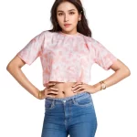 Women's Tie Dye Cotton Crop T-shirt- Peach