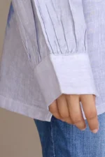 Women's Luxe Linen Ombré Shirt- Grey and Blue - Image 6
