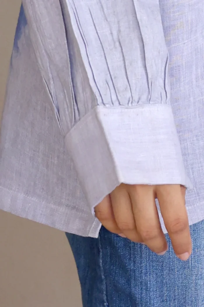 Women's Luxe Linen Ombré Shirt- Grey and Blue - Image 6
