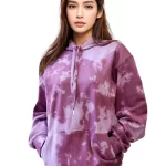 Women's Tie Dye Pullover Fleece Hoodie- Plum