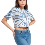Women's Tie Dye Cotton Crop T-shirt- Blue and Grey