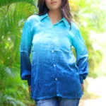 Hand-Dyed Blue Ombre Modal Shirt for Women | Ethical and Elegant | Deepwater Glow