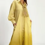 Yellow Ombre Linen Shirt Dress | With Pockets | Calf Length | Sunkissed Drift | Relaxed Fit | Day-to-Night Effortlessness