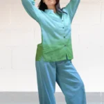 Aqua to Leaf Green Ombre Linen Co-ord Set | Meadow Mist | Sustainable Summer Outfit