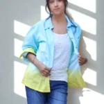 Hand-Dyed Pastel Blue to Lemon Yellow Linen Shirt for Women | Sunbeam Sky | Premium Handcrafted