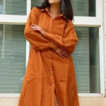 Burnt Rust Knee Length Shirt Dress with Pockets | Rust Ember | Hand-Dyed | Made to Breathe
