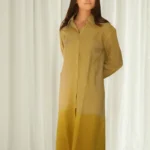 Earthy Olive Mustard Ombre Linen Shirt Dress | With Pockets | Calf Length | Golden Olive | Hand-Dyed | Lightweight Linen | Effortless Elegance