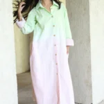 Pastel Green to Pink Ombre Linen Shirt Kurta Co-ord Set | Pastel Dawn | Sustainable Summer Outfit