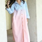 Pastel Sky Blue to Pink Ombre Linen Shirt Kurta Co-ord Set | Blush Breeze | Sustainable Summer Outfit | 2-Piece Set